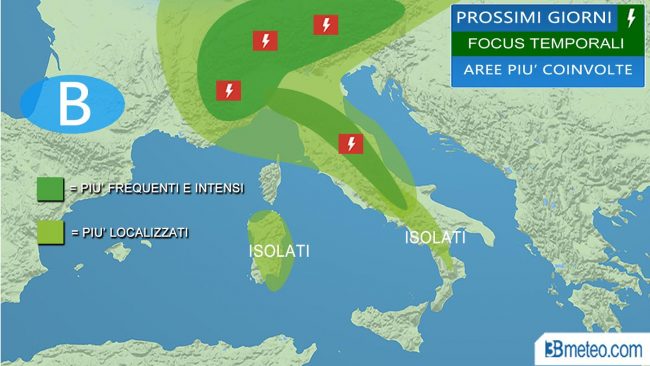 Rischio temporali fino a giovedì ma nel week-end più sole per tutti