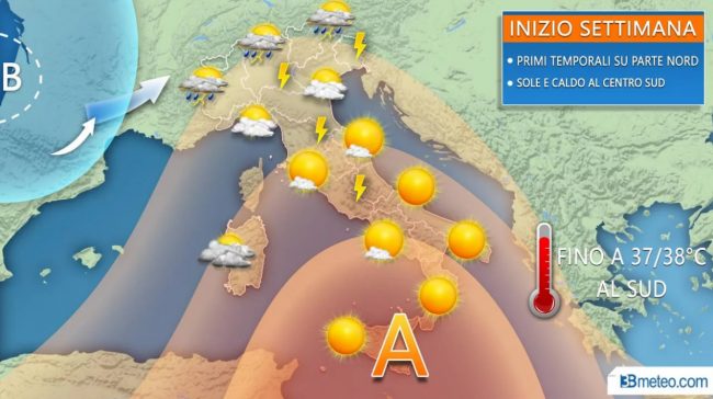 Tornano i temporali al nord caldo africano al sud