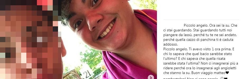 14enne schiacciato da una panchina: funerali il 16 agosto, sarà lutto cittadino