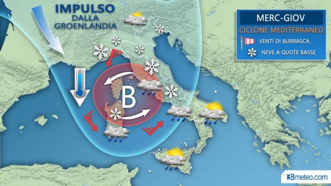 Arriva il ciclone mediterraneo: maltempo, vento e neve PREVISIONI METEO