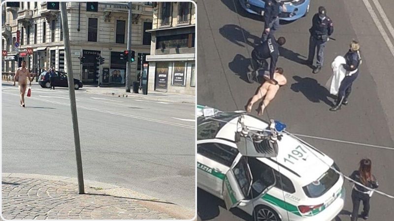 Passeggia tranquillo per la città, ma è completamente nudo VIDEO