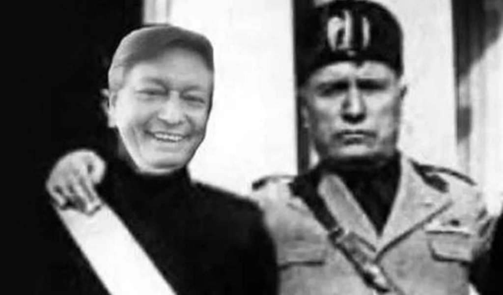 Elezioni Mantova 2020: Fabrizio Bonatti candidato di Forza Italia in un fotomontaggio con Mussolini