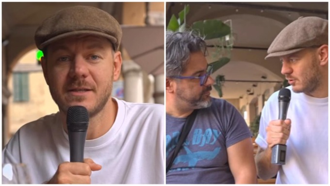 La gag di Alessandro Cattelan in centro a Mantova: “Hai sentito parlare del mio show al PalaUnical?”