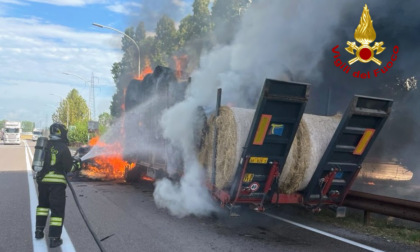 Trattore agricolo divorato dalle fiamme lungo la provinciale, l'intervento dei Vigili del Fuoco