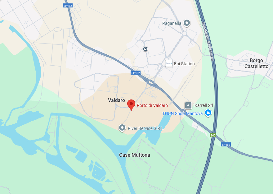 La zona dove si trova il porto di Valdaro, all'ingresso di Mantova (clicca sull'immagine per navigare nella mappa)